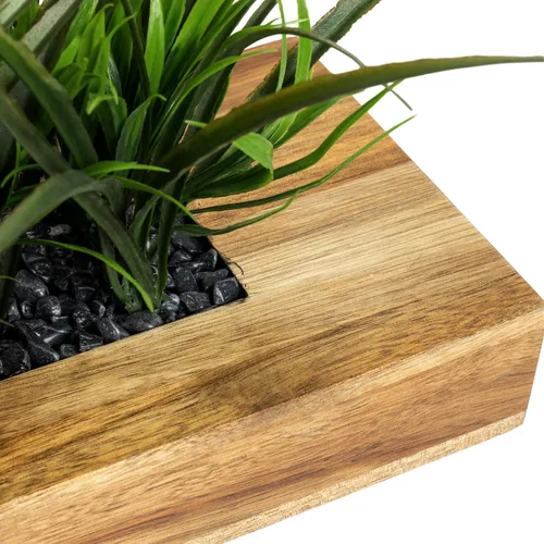 Vista 6 de MyGift - Grandes plantas artificiales de césped verde en maceta de 14 pulgadas en caja de madera maciza de acacia premium rectangular, centro