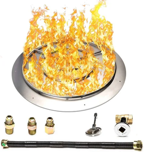 Vista 21 de Kit de sartén y anillo de acero inoxidable para quemador de hoguera, con encendido por chispa para fogatas de propano líquido, sartén de 18