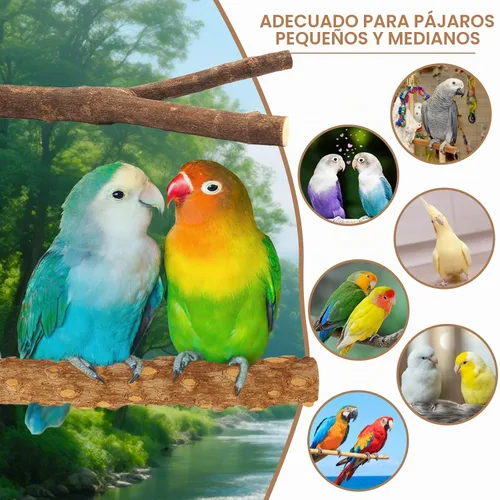 Vista 4 de Perchas para pájaros de 7 piezas para jaula, soporte de madera para loros con tenedor, plataforma colgante de múltiples ramas, columpio para hamaca