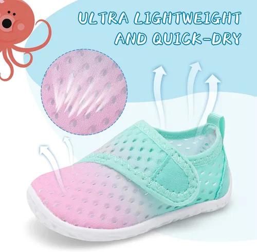 Vista 2 de shopUAL Zapatos de agua para niños y niñas, calcetines acuáticos para la playa, zapatos de agua descalzos para caminar, zapatos de agua de secado