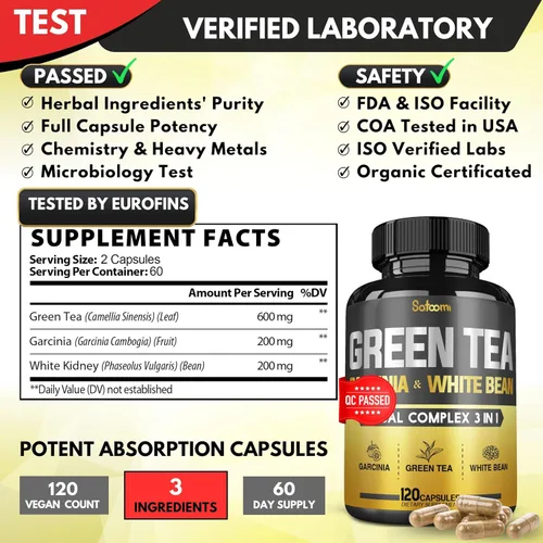 Vista 2 de Píldora de extracto de té verde EGCG 16000 mg por porción con 12000 mg de té verde, 2000 mg de Garcinia Cambogia y 2000 mg de frijol blanco - Apoya