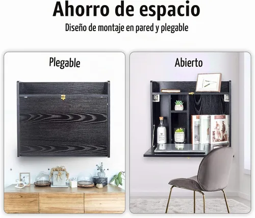Vista 4 de YU YUSING Mesa montada en la pared, multifuncional, plegable, montado en la pared, escritorio para computadora portátil con compartimentos
