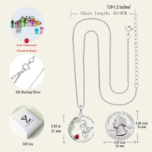 Vista 6 de YL Collar de caballo para mujer, plata de ley 925, colgante de luna, chapado en oro blanco de 18 quilates, joyería de animales, Metal, Rubí