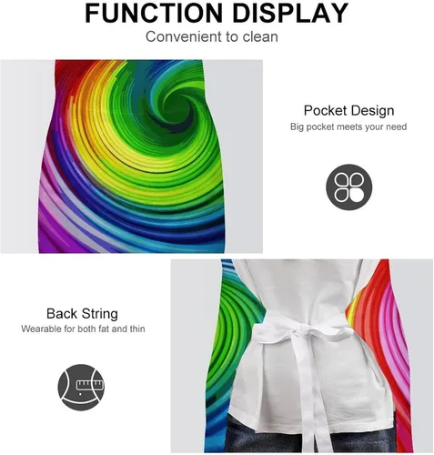 Vista 6 de MUSM Rainbow Spiral Apron，Classic Vintage Funny with Pockets Aprons,Adjustable Bib Waterdrop Resistant for Kitchen Cooking Restaurant BBQ Painting