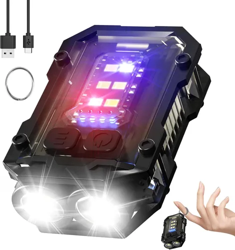 Vista 9 de N11 Clip magnético mini EDC linterna 1000 lúmenes, llavero linternas 8 modos de bolsillo luz flash con luces blancas rojas azules pequeña linterna