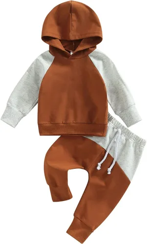 Vista 154 de Ropa de bebé niño 3 6 9 12 18 24M 3T Conjunto de pantalones con capucha patchwork sudadera con capucha pantalones de rayas traje de otoño invierno