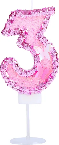 Vista 9 de Decoración de vela 3D con diseño de mariposa rosa número 10