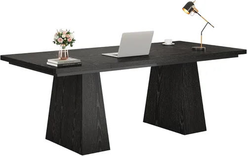 Vista 8 de Tribesigns Escritorio ejecutivo de 63 pulgadas, moderno escritorio negro para computadora de oficina con doble pedestal resistente, mesa de estudio