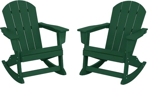 Vista 14 de HDPE Laguna Silla mecedora Adirondack de polietileno para exteriores (juego de 2), color negro