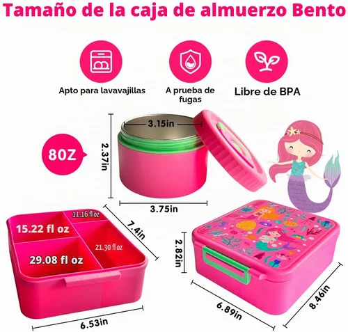 Vista 3 de Kidz Bento - Lonchera con termo de sopa, 4 compartimentos, a prueba de fugas, tarro de comida aislado para viajes, picnic