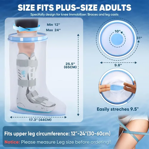 Vista 5 de Fxdunjr Funda impermeable extra ancha para ducha con parte inferior antideslizante, protector reutilizable para botas de caminar, cirugía, vendaje