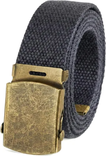 Vista 14 de Cinturón de lienzo, estilo militar con hebilla de bronce antiguo, 50 pulgadas de largo