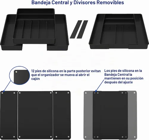 Vista 4 de Simple Houseware Organizador de cubiertos extensible para cajones de cocina, color negro, bandeja de cubiertos ajustable con 9 compartimentos