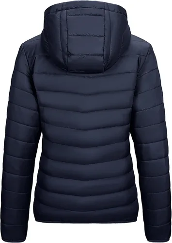 Vista 4 de Outdoor Ventures - Chaqueta acolchada ligera con cremallera completa para mujer, con capucha, abrigo de invierno acolchado