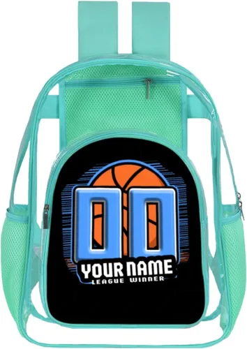 Vista 7 de Mochila transparente para niños y niños, bolsa de baloncesto personalizada de 17 pulgadas para escuela, viajes, gimnasio, Negro -, Grande