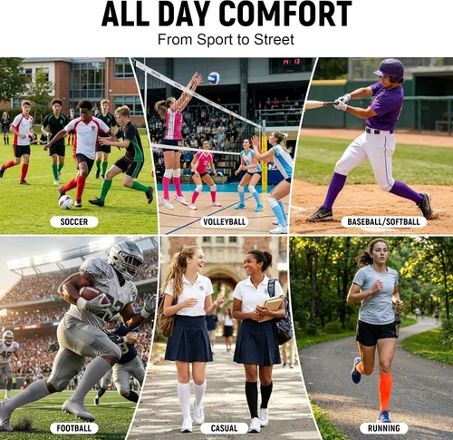 Vista 6 de Cushioned Knee High Soccer Softball Socks 2 Pairs Youth Adult Negro