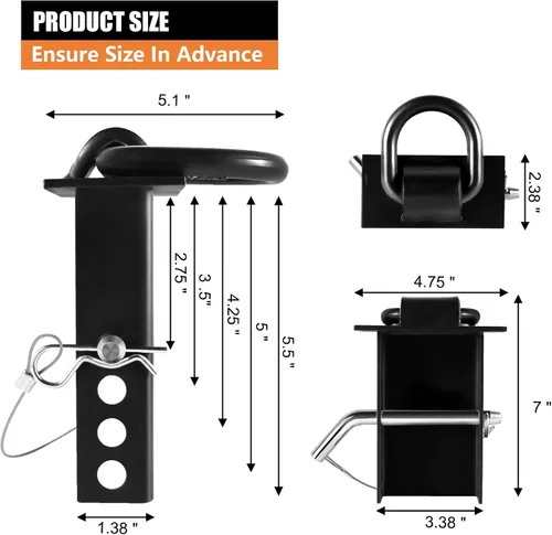 Vista 2 de Anillo en D de Bolsillo de Estaca para Remolque de Servicio Pesado Galvanizado Ajustable con Cable Antipérdida, Accesorios de Amarre de Anillo en D