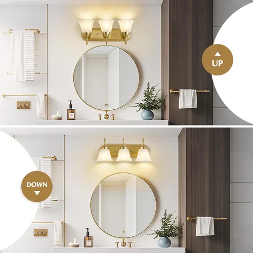 Vista 2 de EJIAXIN Lámpara de baño de 3 luces sobre espejo – Accesorios de iluminación vintage para baño, lámpara de pared fácil de instalar, luces de tocador