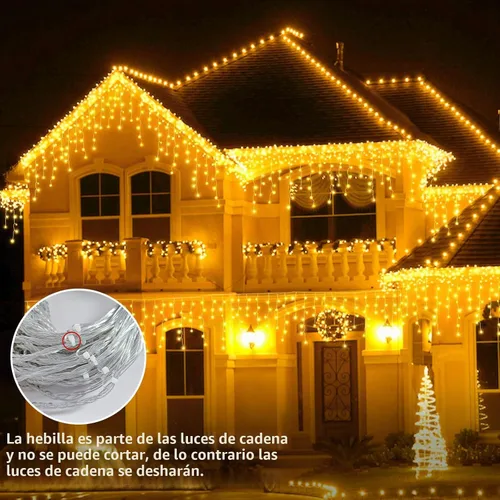 Vista 5 de Luces de Navidad de carámbano para exteriores - 200 LED 6.4+4.9 m 8 modos, cortina de luces de hadas en forma de guirnalda, enchufables