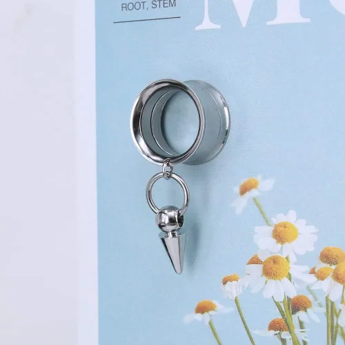 Vista 3 de ZS Vintage Moon Dangle Ear Tunnels Plug Stainless Steel Screw Ear Gauge Feather Chain Ear Expander Flesh Tunnels Piercing