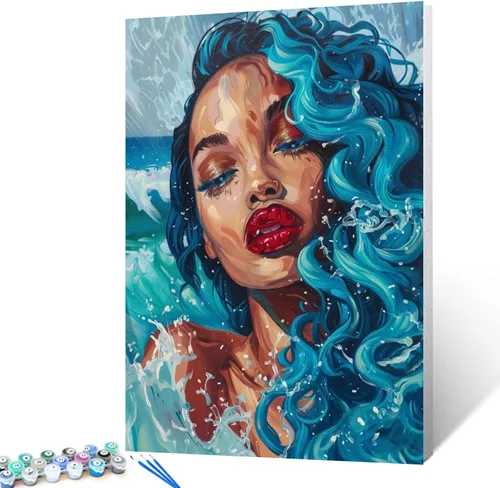 Vista 36 de Pintura por Números Afroamericana DIY Pintura Acrílica Kit de Pintura por Números para Niños Adultos Principiantes Chica Negra de Moda DIY Pintura