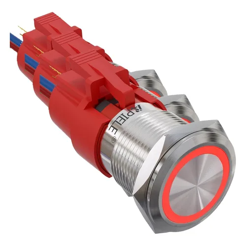 Vista 18 de APIELE Interruptor de botón de bloqueo de 0.748 in, 12 V CC, anillo de halo de ojo de ángel LED de 0.74 pulgadas, 1NO1NC SPDT con enchufe de cable