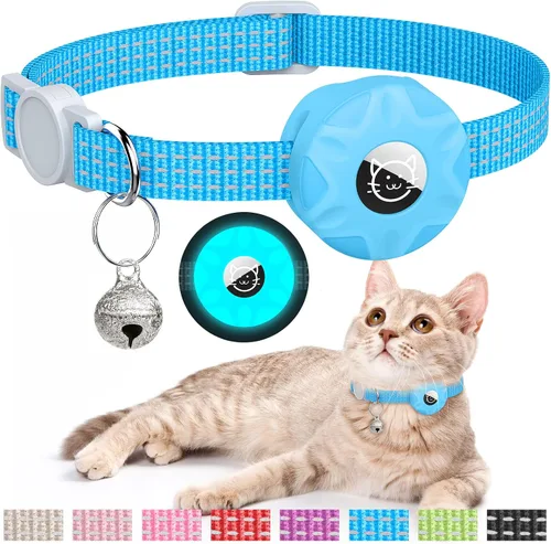 Vista 20 de Apple AirTag - Collar para gatos, rastreador GPS con función separable y campana, ligero para gatos y gatitos (negro)