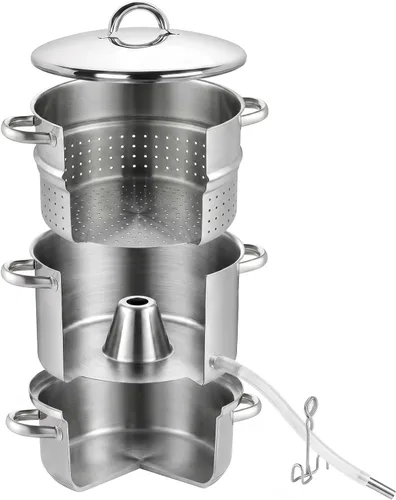 Vista 8 de Cook N Home Basics Exprimidor de jugo para enlatado con extractor, con sartén para agua/cocción, sartén para jugo, colador/sartén de carga, tapa