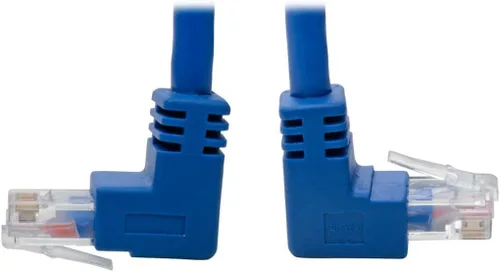Vista 9 de TRIPP LITE Cable de conexión UTP Cat6 en ángulo inferior (RJ45), M/M, Gigabit, moldeado, azul, 1 pie (N204-001-BL-DN)