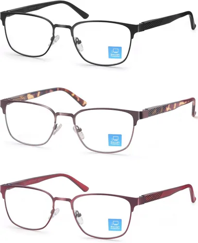 Vista 3 de HEEYYOK Paquete de 3 lentes de lectura para hombres y mujeres, con bloqueo de luz azul, lectores de metal, anteojos ligeros, antideslumbramiento