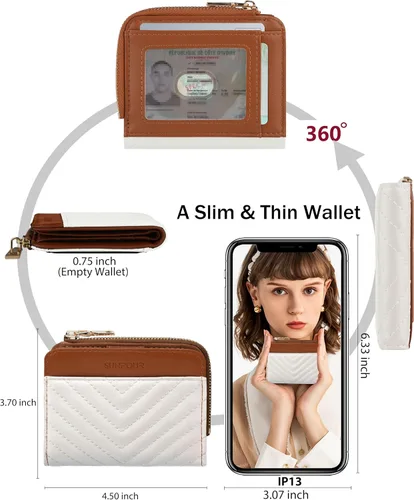 Vista 2 de Billeteras pequeñas y plegables para mujer, mini-cartera RFID para mujer, tarjetero delgado con bolsillo con cremallera para monedas y 2 ventanas