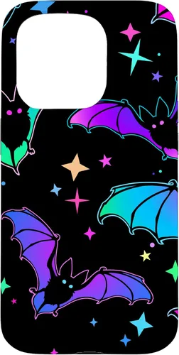 Vista 14 de iPhone 16 Gótico Bat Halloween Patrón Spooky Bats Lover Regalo en funda negra