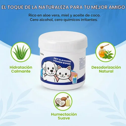 Vista 3 de Toallitas para dedos de perros y gatos, 60 unidades, suaves con aroma a Toallitas dentales refrescan el aliento, eliminan la placa y el sarro