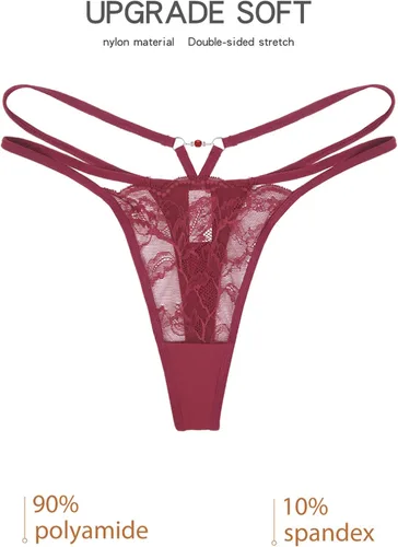 Vista 4 de Tangas G String para mujer, ropa interior de encaje floral, tangas de cintura media, bragas