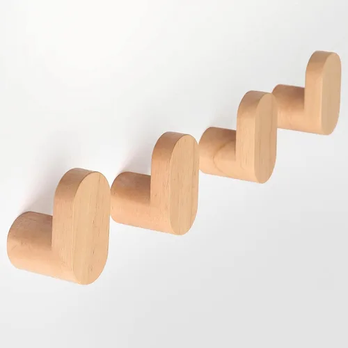 Vista 9 de Ganchos de pared de madera, paquete de 2 ganchos de madera modernos minimalistas montados en la pared, perchero de pared de abrigo de madera