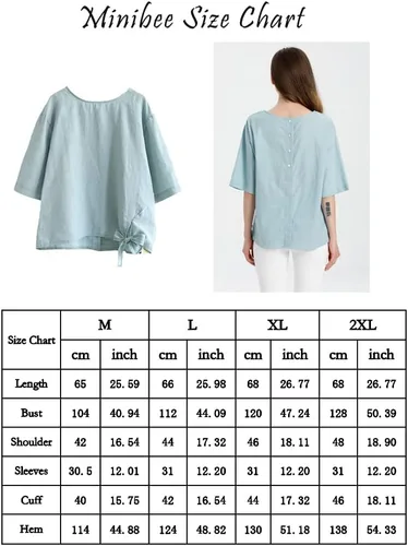 Vista 3 de Minibee Blusa de lino y algodón para mujer, bonita túnica