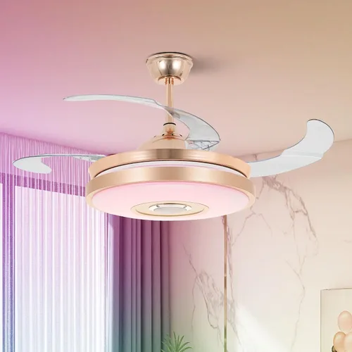Vista 11 de Ventilador de techo invisible de 42 pulgadas con luz y control remoto, acabado negro, aspas retráctiles, ventiladores con luces LED, 3 cambios