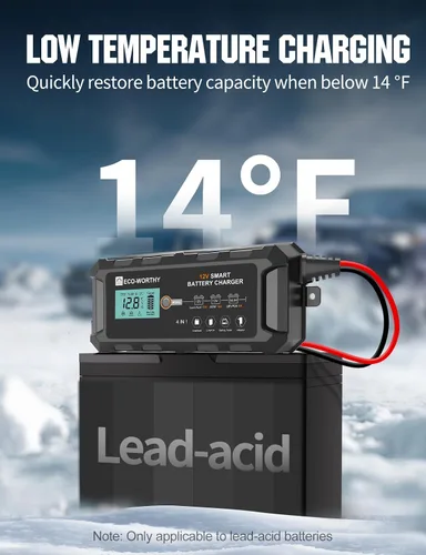 Vista 8 de ECO-WORTHY Cargador de batería LiFePO4 10A de 12 V, cargador y mantenedor de batería de litio inteligente, cargador de goteo y desulfatador