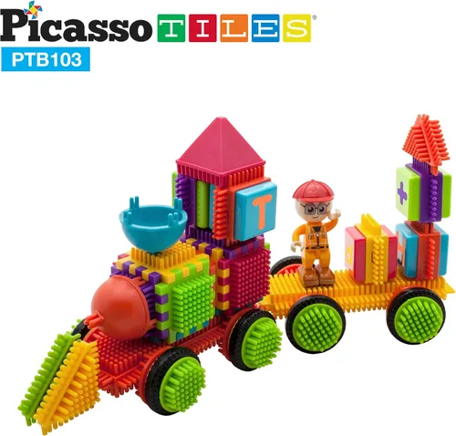 Vista 4 de Picasso Toys PTB103 - Bloques con forma de bloque de erizo, juego de azulejos de construcción, juguete de aprendizaje apilable, bloque educativo