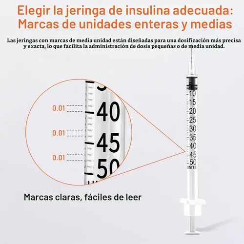 Vista 2 de Jeringas U-100 31G 0.5cc 1/2 pulgada (13mm), envueltas individualmente, paquete de 20