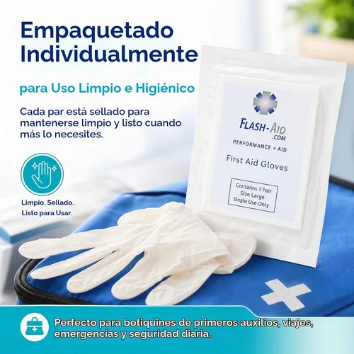 Vista 3 de Guantes de primeros auxilios empaquetados individualmente
