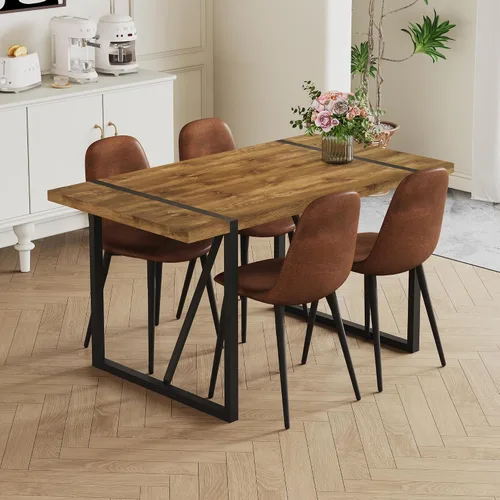 Vista 8 de Mesa de Comedor para 4-6, Mesa de Cocina de 55'', Mesas de Cocina y Comedor, Mesa de Comedor de Madera MDF con Patas de Metal para Sala de Estar