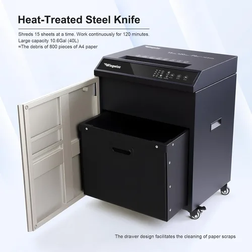 Vista 4 de Wingwise Trituradora de papel comercial de 15 hojas resistente para oficina