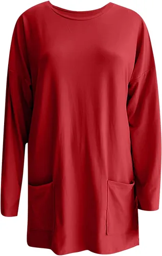 Vista 3 de Sudadera cómoda con cuello redondo para mujer, manga larga, bolsillo de color, suéter sin botones, vestido de pijama