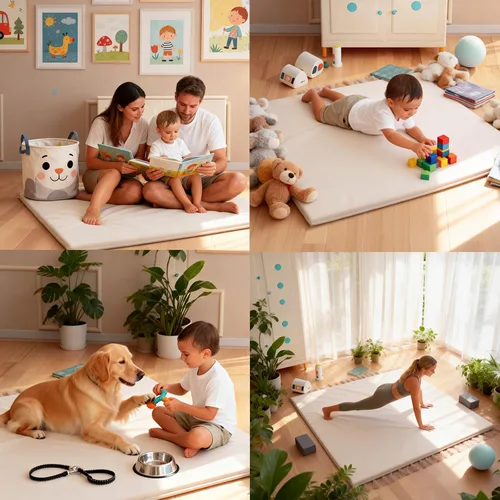 Vista 7 de FONESO Tapete de juego de cuero para bebé, 50 x 50 pulgadas, elegante tapete impermeable de espuma gruesa para bebés y niños pequeños, tapete vegano