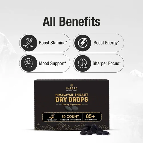 Vista 8 de Bargad Shilajit Dry Drops Energía natural y resistencia Resina Shilajit del Himalaya 100% auténtica en forma seca Apoya la vitalidad