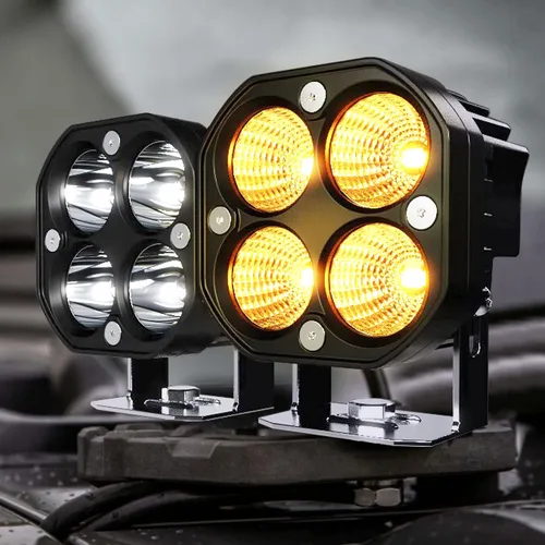 Vista 8 de 2 luces LED de trabajo de 3 pulgadas / 3 pulgadas, vainas estroboscópicas intermitentes de color blanco/ámbar con seis modos de luces antiniebla