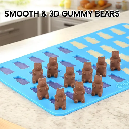 Vista 6 de Moldes de Gomitas de Oso de Silicona para Dulces – Moldes de Gomitas de Chocolate de Tamaño Mini con 2 Goteros de Silicona Antiadherente de Grado