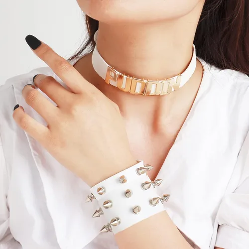 Vista 4 de Dcfywl731 Puddin Choker Necklace Bracelet for Women Adjustable High Neck Black Gold Black Choker Necklace Collar for Girls