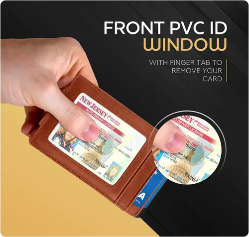 Vista 4 de Billetera de cuero con clip para dinero, bolsillo frontal delgado, bloqueo RFID con imán súper fuerte